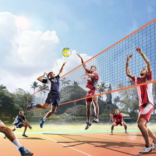VEVOR Reguliuojamo aukščio tinklinio ir badmintono tinklo rinkinys JH-205, oranžinis, su nešiojimo krepšiu