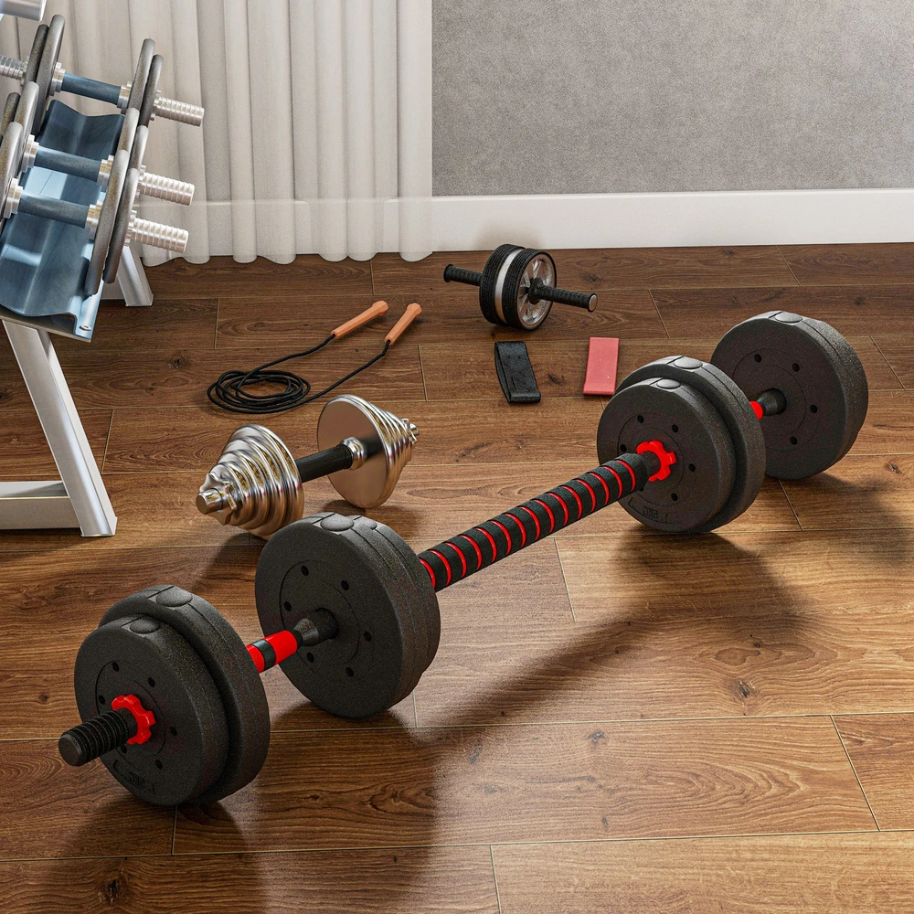 Aosom Reguliuojamų hantelių ir štangos rinkinys 15 kg, juodas