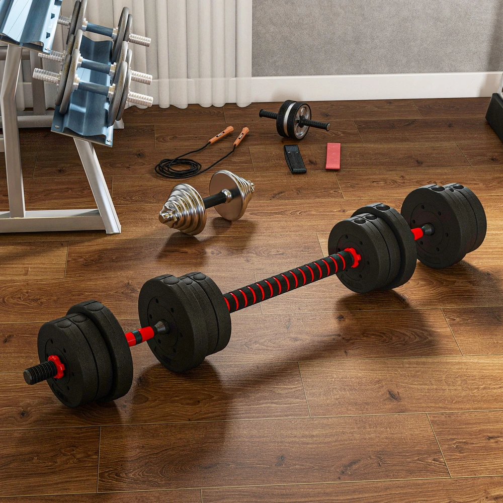 Aosom Reguliuojamų hantelių ir štangos rinkinys 2 in 1, 20 kg, juodas