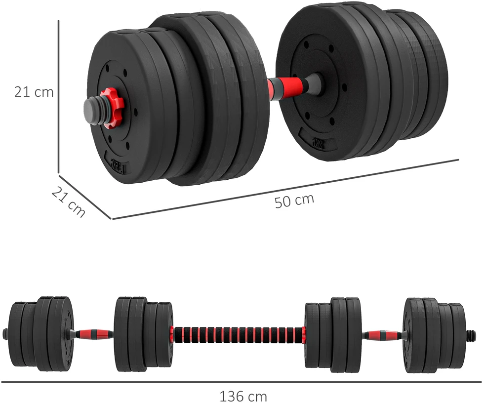 Aosom Reguliuojamų hantelių ir štangos rinkinys 30 kg, juodas