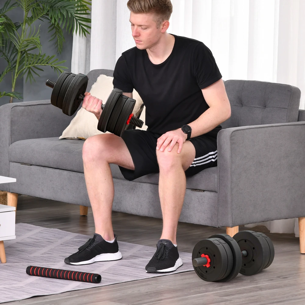 Aosom Reguliuojamų hantelių ir štangos rinkinys 2 in 1, 20 kg, juodas