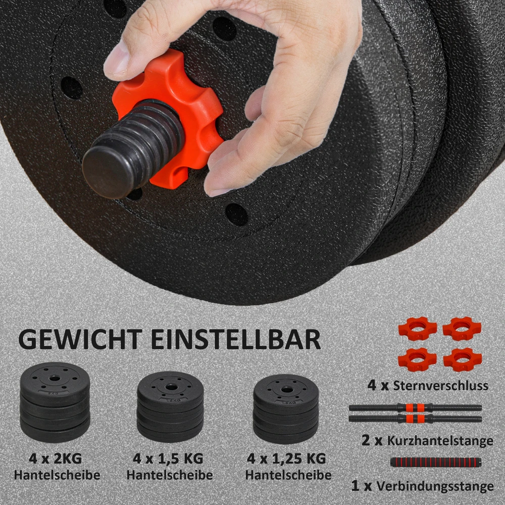 Aosom Reguliuojamų hantelių ir štangos rinkinys 2 in 1, 20 kg, juodas