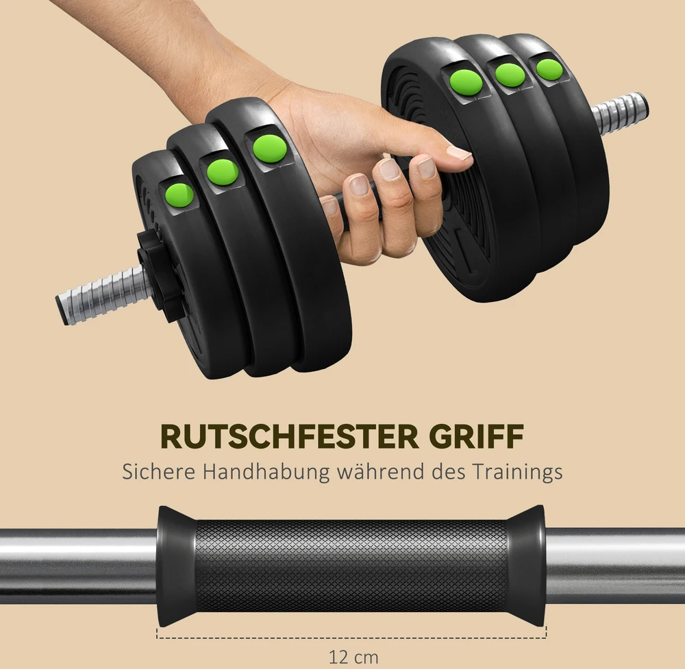 Aosom Reguliuojamų hantelių ir štangos rinkinys 2-in-1, 30 kg, juodas/žalias