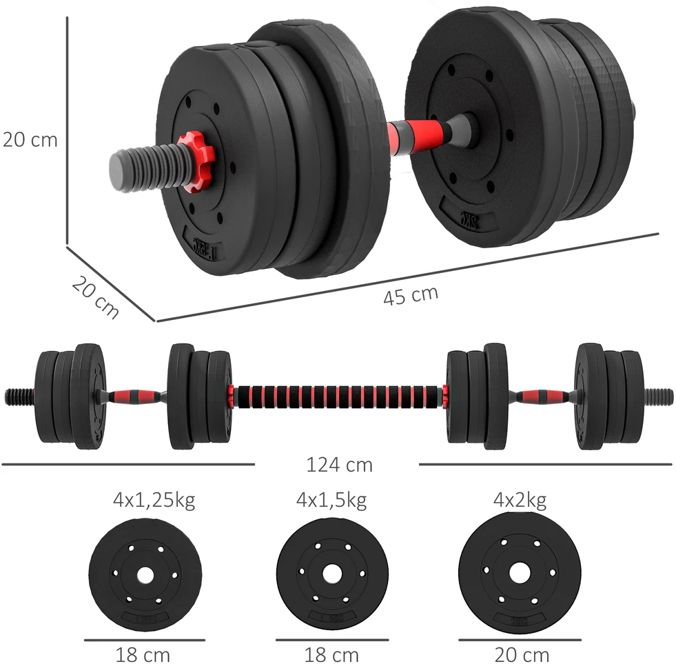 Aosom Reguliuojamų hantelių ir štangos rinkinys 2 in 1, 20 kg, juodas