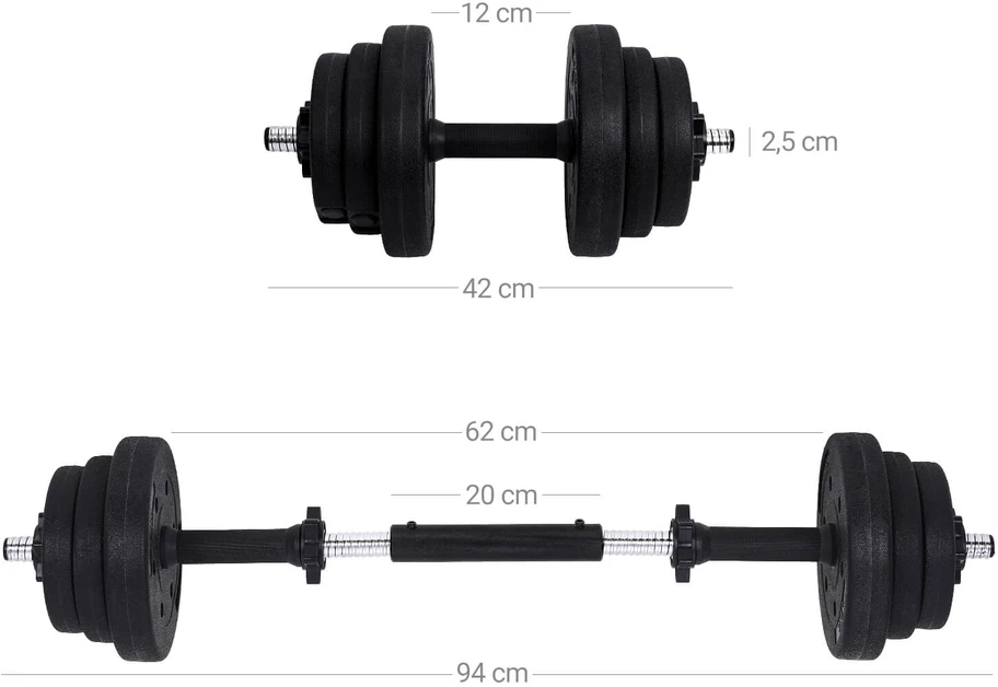 Koduva Reguliuojamų hantelių rinkinys 2 x 15 kg, juodas, PP plastikas su betono užpildu, su jungiamuoju plieniniu vamzdžiu