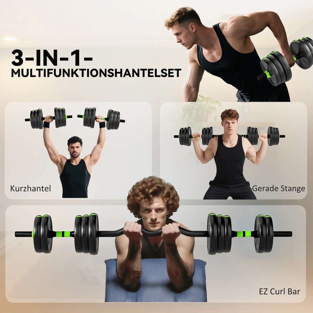Aosom Reguliuojamų hantelių rinkinys 20 kg, žalias