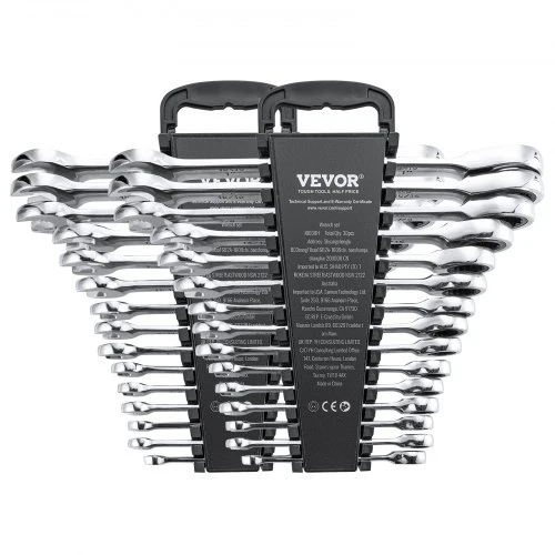 VEVOR Reketinių kombinuotų veržliarakčių rinkinys, 30 vnt., sidabrinis, su laikikliu, 8-24 mm