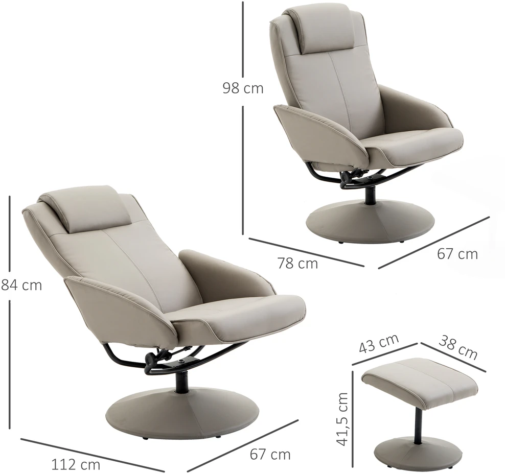 Aosom Relax kėdė su pakoju, sukamasis 360°, pilka, 78 x 67 x 98 cm