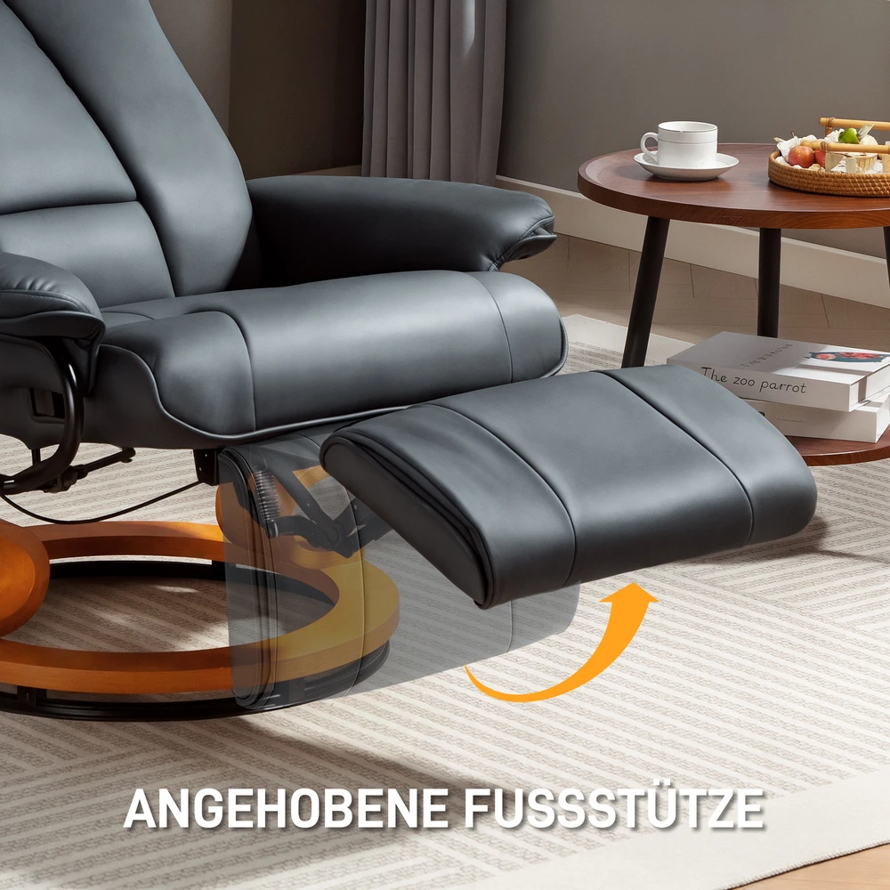 Aosom Relaxsofa su gulėjimo funkcija, pasukama, iki 150 kg, dirbtinės odos apmušalas, plieno rėmas, tamsiai pilka
