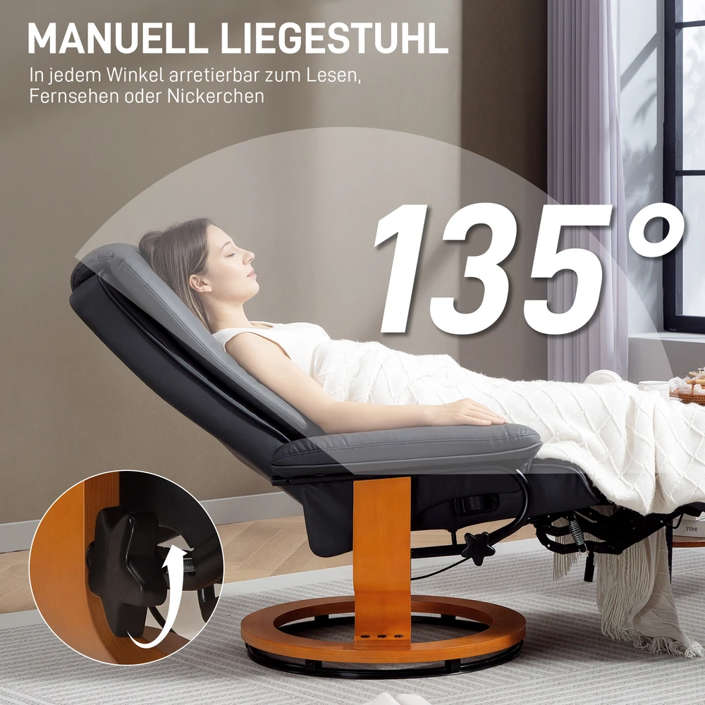 Aosom Relaxsofa su gulėjimo funkcija, pasukama, iki 150 kg, dirbtinės odos apmušalas, plieno rėmas, tamsiai pilka