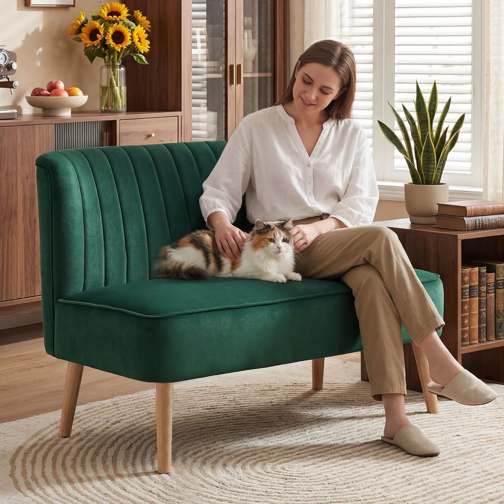 Aosom Retro dizaino 2 vietų sofa, tamsiai žalia, 117 x 56,5 x 77 cm