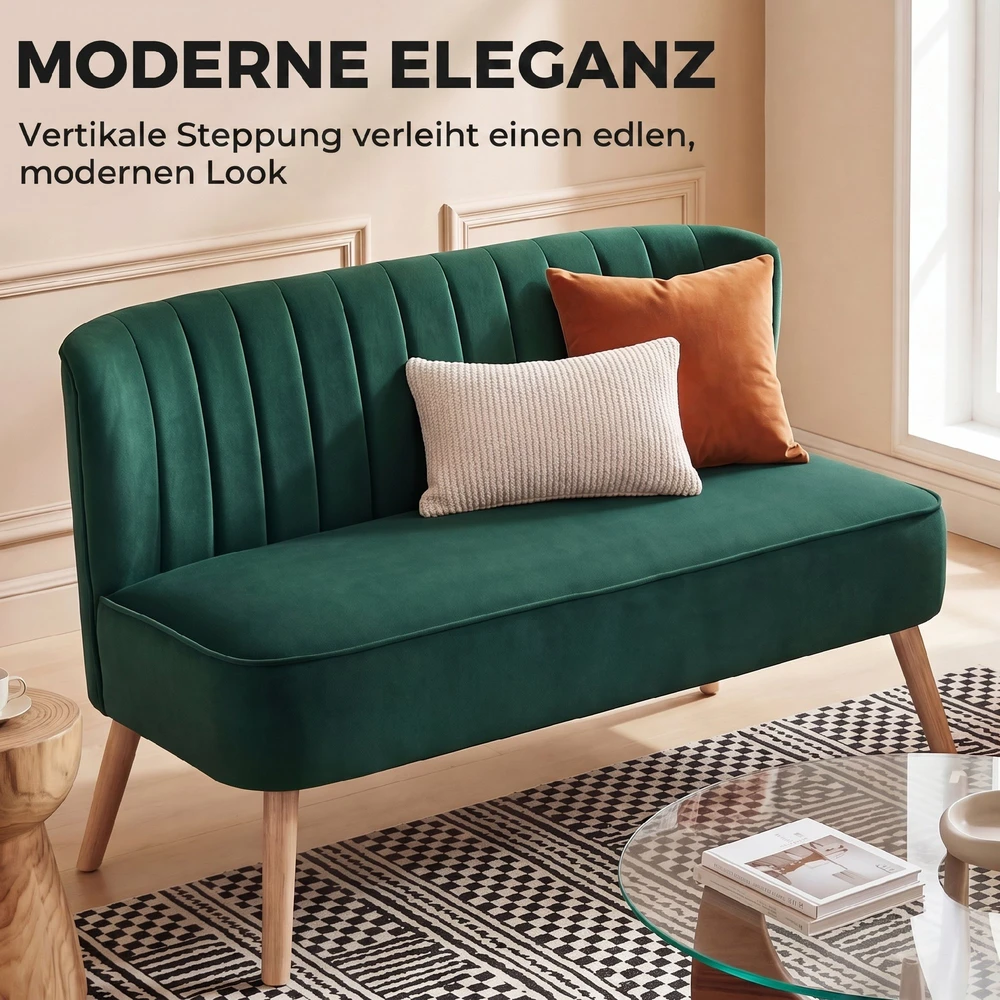 Aosom Retro dizaino 2 vietų sofa, tamsiai žalia, 117 x 56,5 x 77 cm