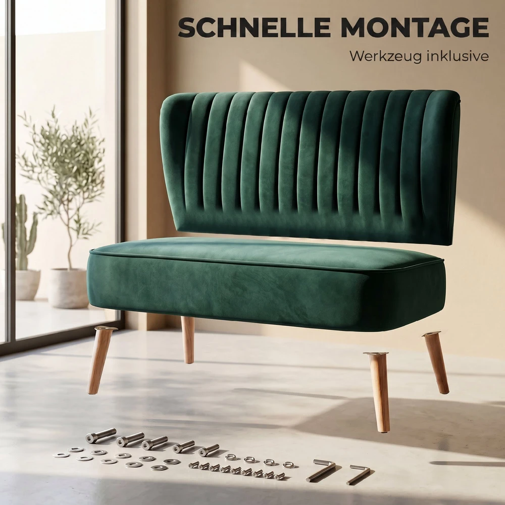 Aosom Retro dizaino 2 vietų sofa, tamsiai žalia, 117 x 56,5 x 77 cm
