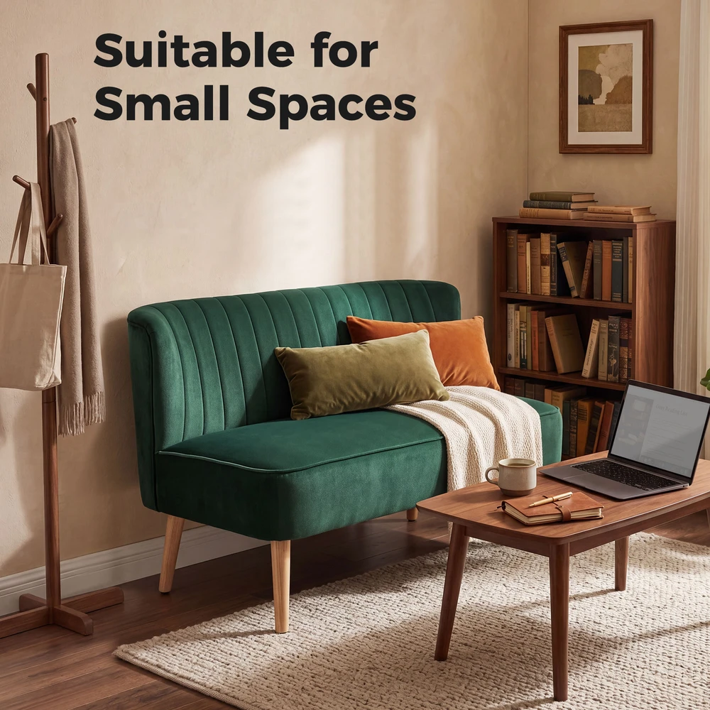 Aosom Retro dizaino 2 vietų sofa, tamsiai žalia, 117 x 56,5 x 77 cm