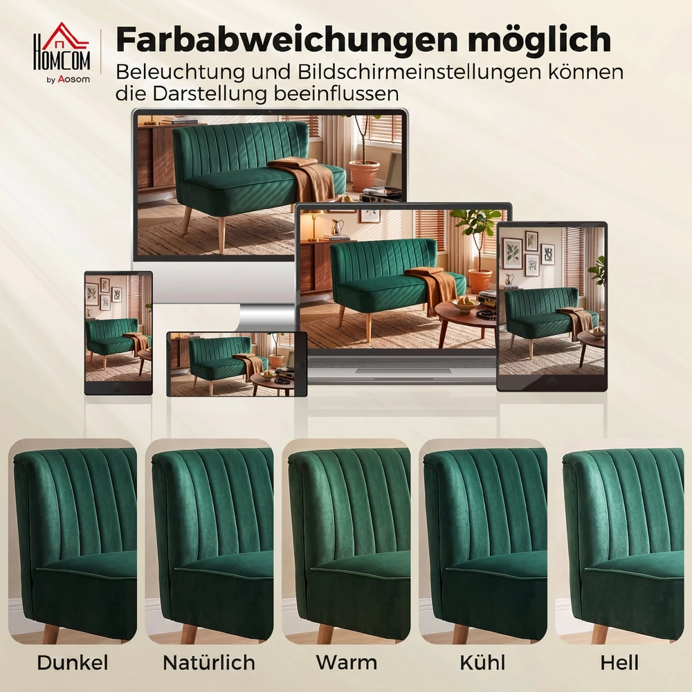 Aosom Retro dizaino 2 vietų sofa, tamsiai žalia, 117 x 56,5 x 77 cm
