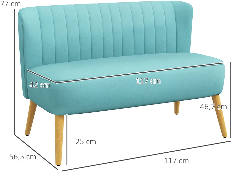 Aosom Retro stiliaus 2-vietė sofa, medinės kojelės, žalia, 117 x 56,5 x 77 cm