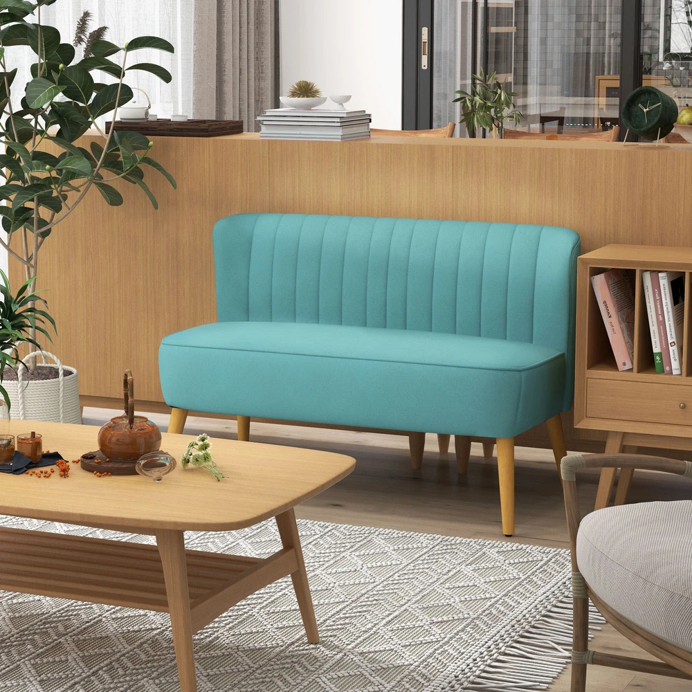 Aosom Retro stiliaus 2-vietė sofa, medinės kojelės, žalia, 117 x 56,5 x 77 cm