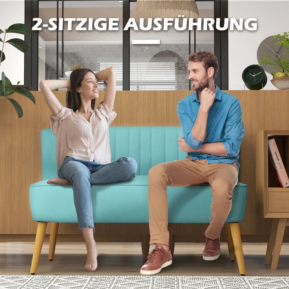 Aosom Retro stiliaus 2-vietė sofa, medinės kojelės, žalia, 117 x 56,5 x 77 cm