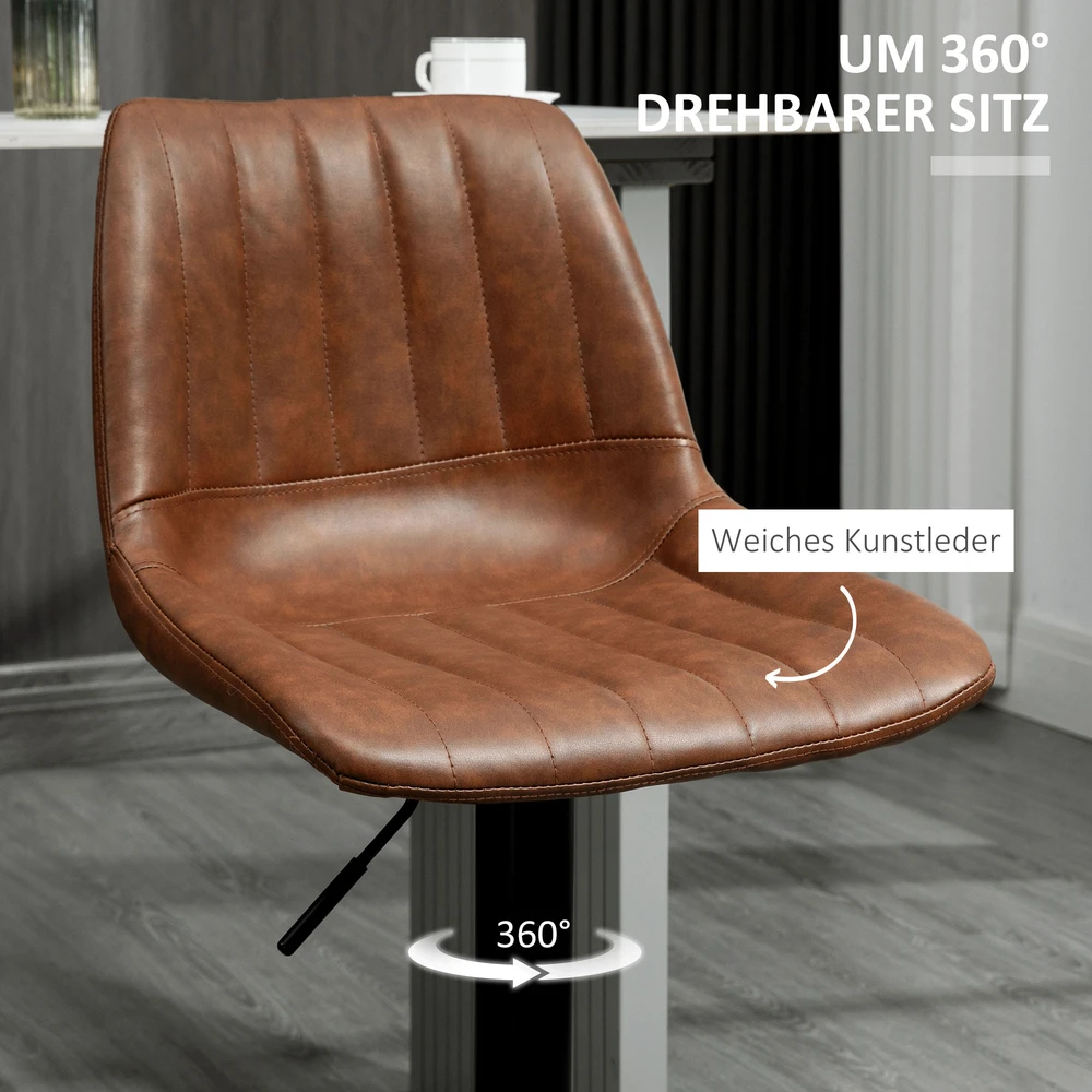 Aosom Retro stiliaus baro kėdžių 2 dalių komplektas, su kojų atrama, reguliuojamas aukštis, ruda, 43 x 49,5 x 91-111 cm