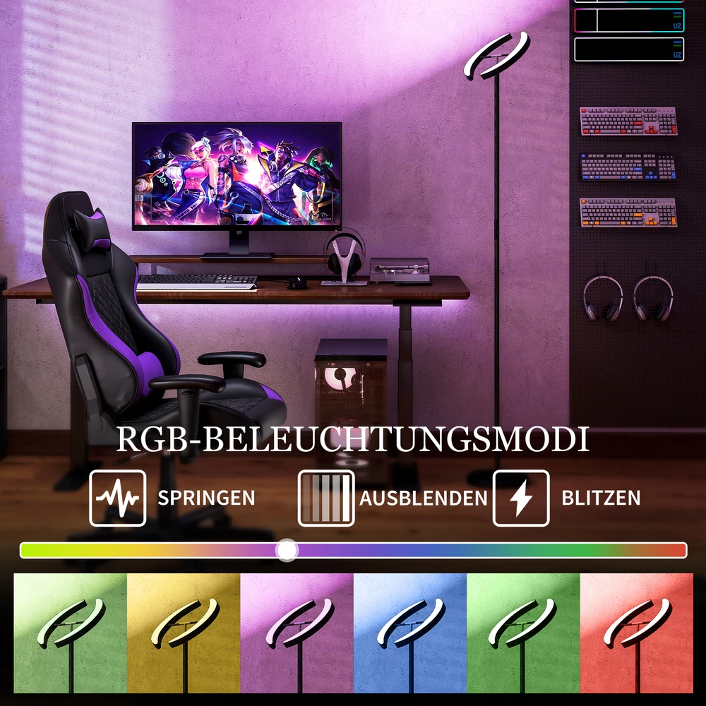 Aosom RGB pastatoma lempa, reguliuojamas apšvietimas, juoda, Ø30 x 188 cm
