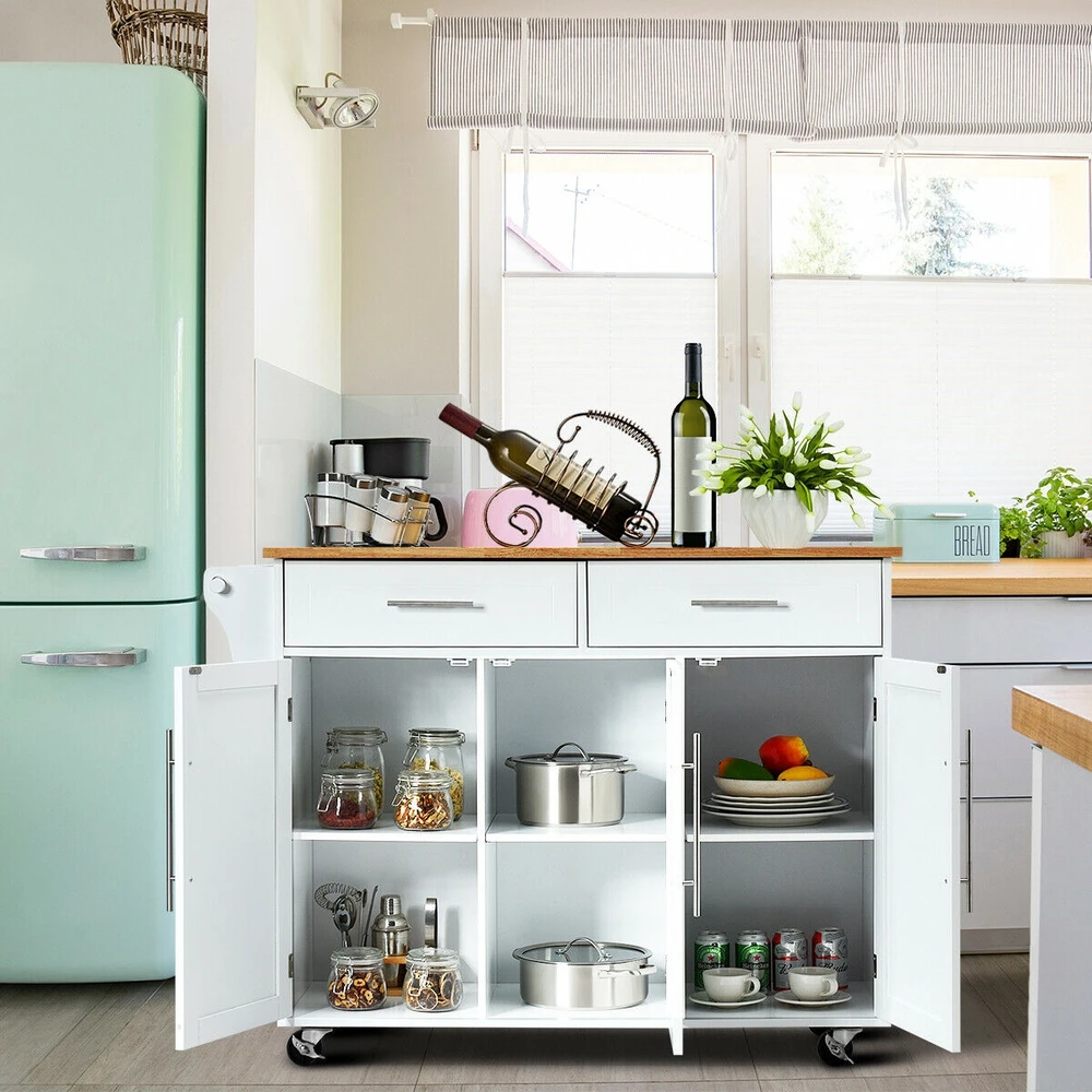 Promotion Ritinamas virtuvės vežimėlis su 2 giliais stalčiais, baltas