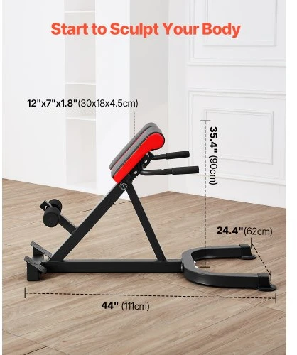 VEVOR Romėniška hiperextension treniruočių kėdė SJ1015, juoda / raudona, 136 kg