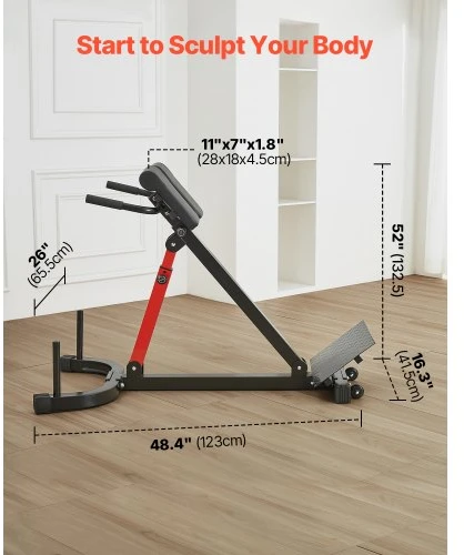 VEVOR Romėniškas suolas hiperextensions pratimams 5030, anglinis plienas, juoda/raudona, iki 158 kg