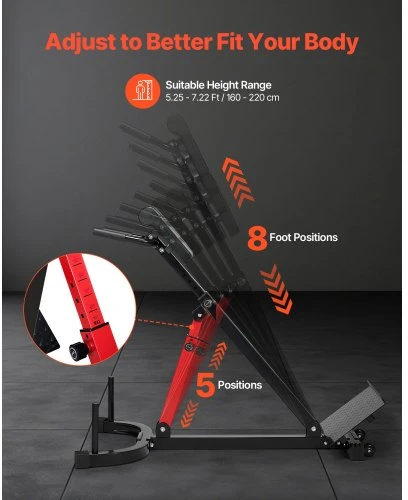 VEVOR Romėniškas suolas hiperextensions pratimams 5030, anglinis plienas, juoda/raudona, iki 158 kg