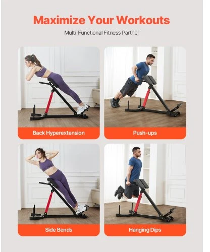 VEVOR Romėniškas suolas hiperextensions pratimams 5030, anglinis plienas, juoda/raudona, iki 158 kg