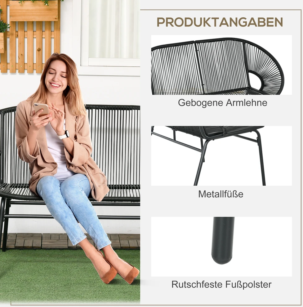 Aosom Rotango sodo sofa, juoda, 132 x 72 x 83 cm