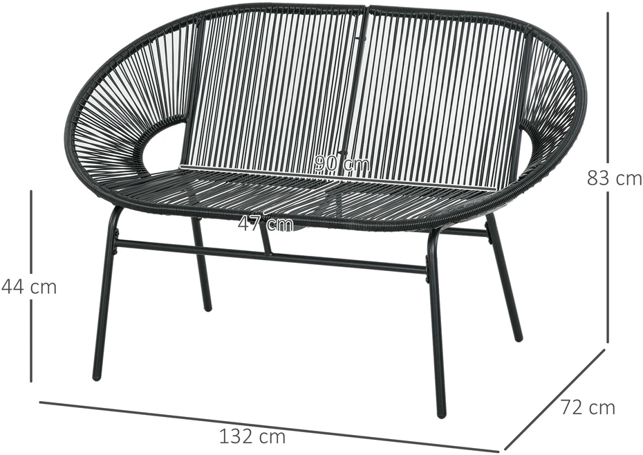 Aosom Rotango sodo sofa, juoda, 132 x 72 x 83 cm