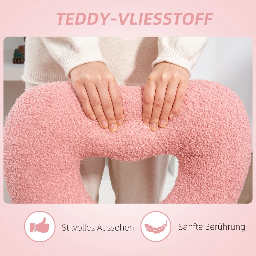 Aosom Rožinė biuro kėdė su širdelės formos atlošu, Teddy fleece, 78-88 cm