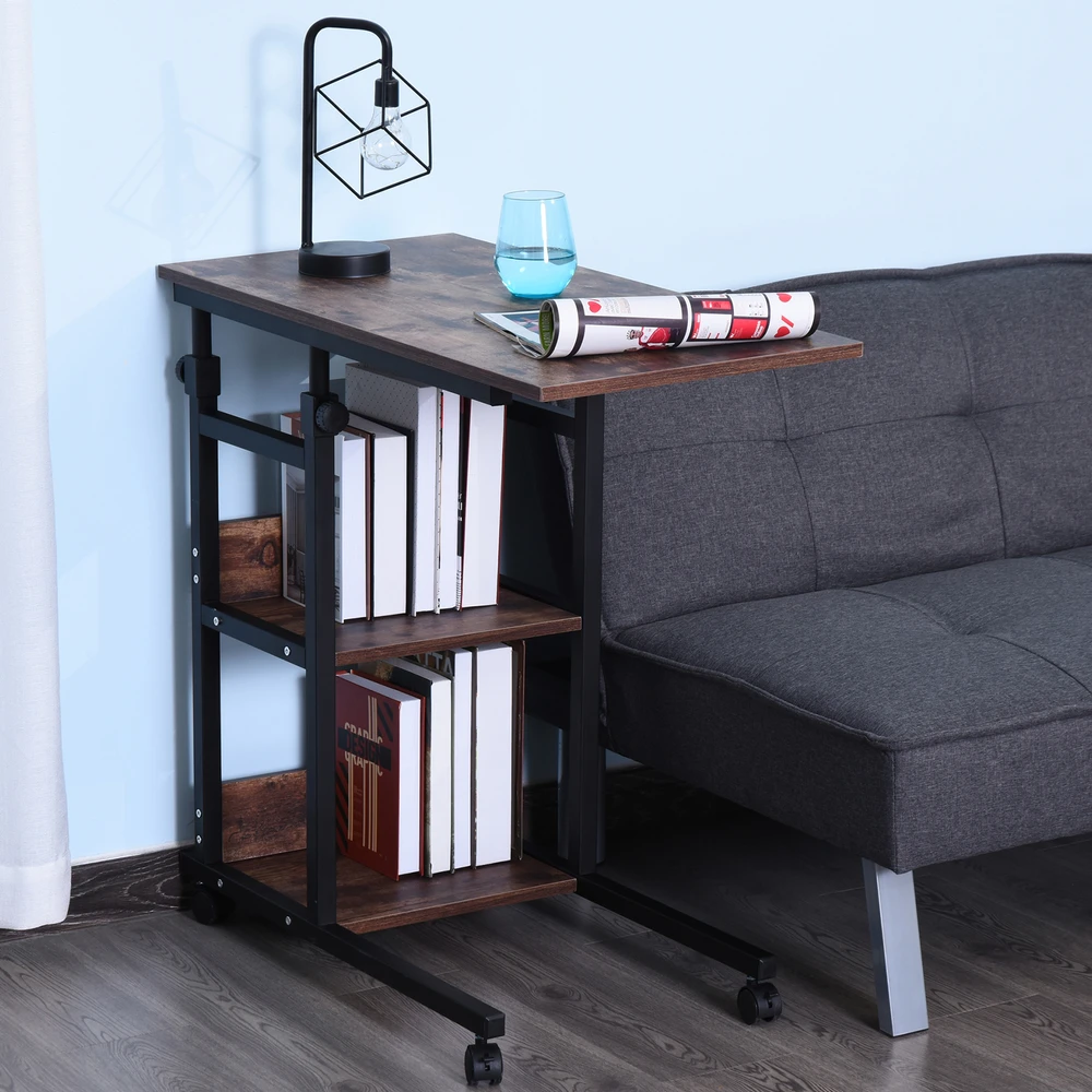 Koduva Rustikaliai rudas reguliuojamo aukščio šoninis staliukas su ratukais, 80 × 40 cm