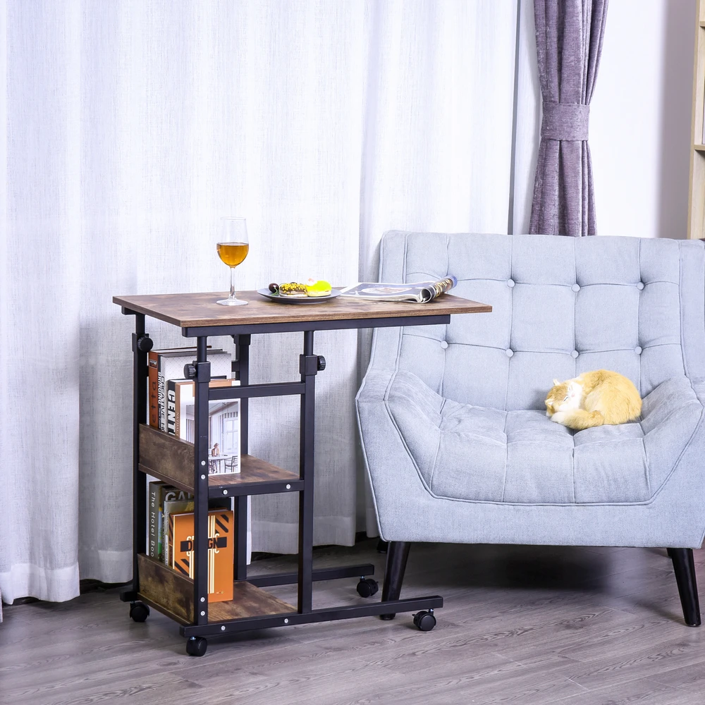 Koduva Rustikaliai rudas reguliuojamo aukščio šoninis staliukas su ratukais, 80 × 40 cm