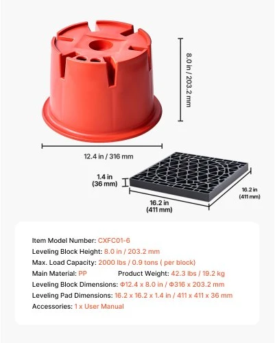 VEVOR RV išlyginimo atramų kaladėlių rinkinys, 8 vnt., PP, 20 cm, iki 907 kg