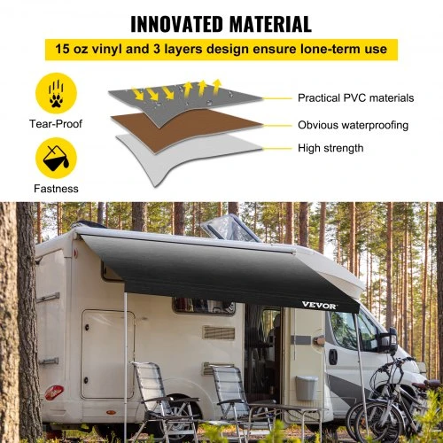 VEVOR RV markizės audinys, 524 x 240 cm, vinilas, PVC, anglies pilkumo perėjimas