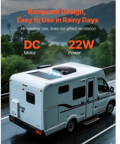 Koduva RV stogo ventiliatorius VEVOR HQS-36AY, 12 V, 22 W, su nuotoliniu valdymu, dūminis, 41 x 41 x 25 cm