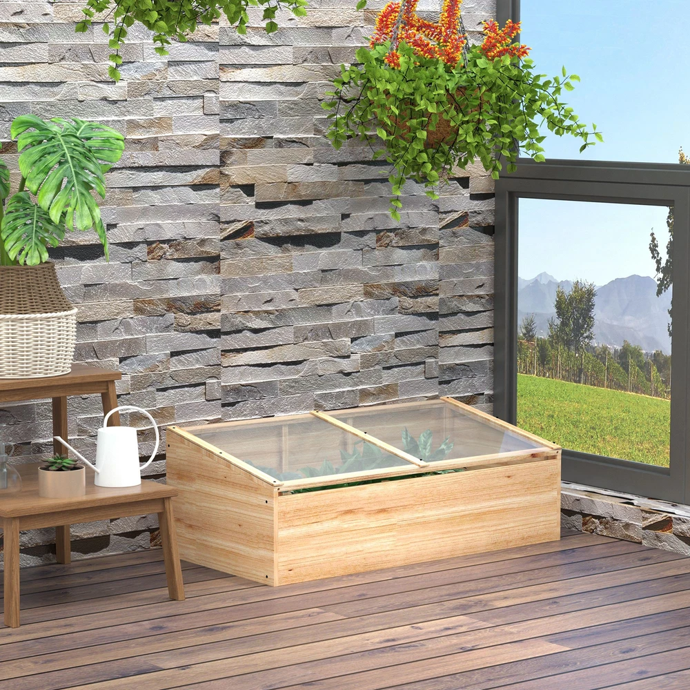 Aosom Šaltas rėminis šiltnamis iš medžio, natūrali, 100 x 50 x 35 cm