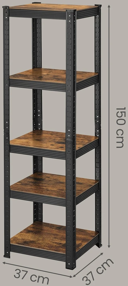 Koduva Sandėliavimo lentyna, 2 vnt. rinkinys, 5 lentynos, 150 x 37 x 37 cm, iki 400 kg, ruda-juoda