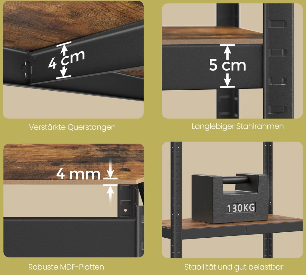 Koduva Sandėliavimo lentyna su 4 lentynomis, 40 x 80 x 160 cm, iki 520 kg, plienas ir MDF