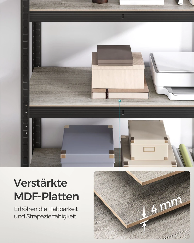 Koduva Sandėliavimo lentyna su 5 lentynomis, 150 x 75 x 30 cm, plienas ir MDF, juoda, rudos medienos