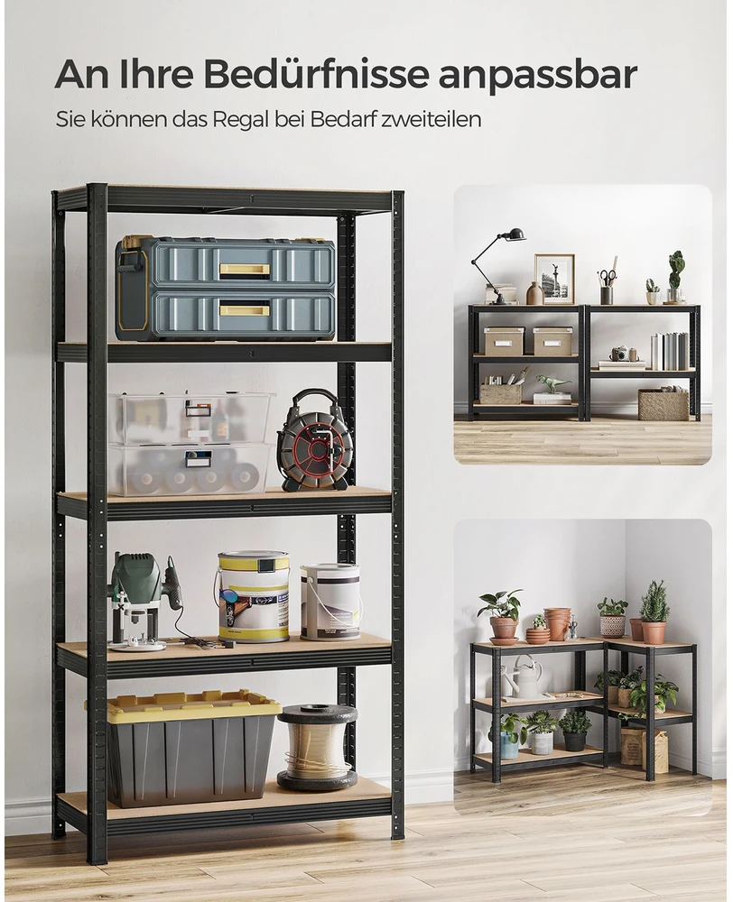Koduva Sandėliavimo lentynos, 2 vnt., 180 x 90 x 40 cm, plienas ir MDF, juodos