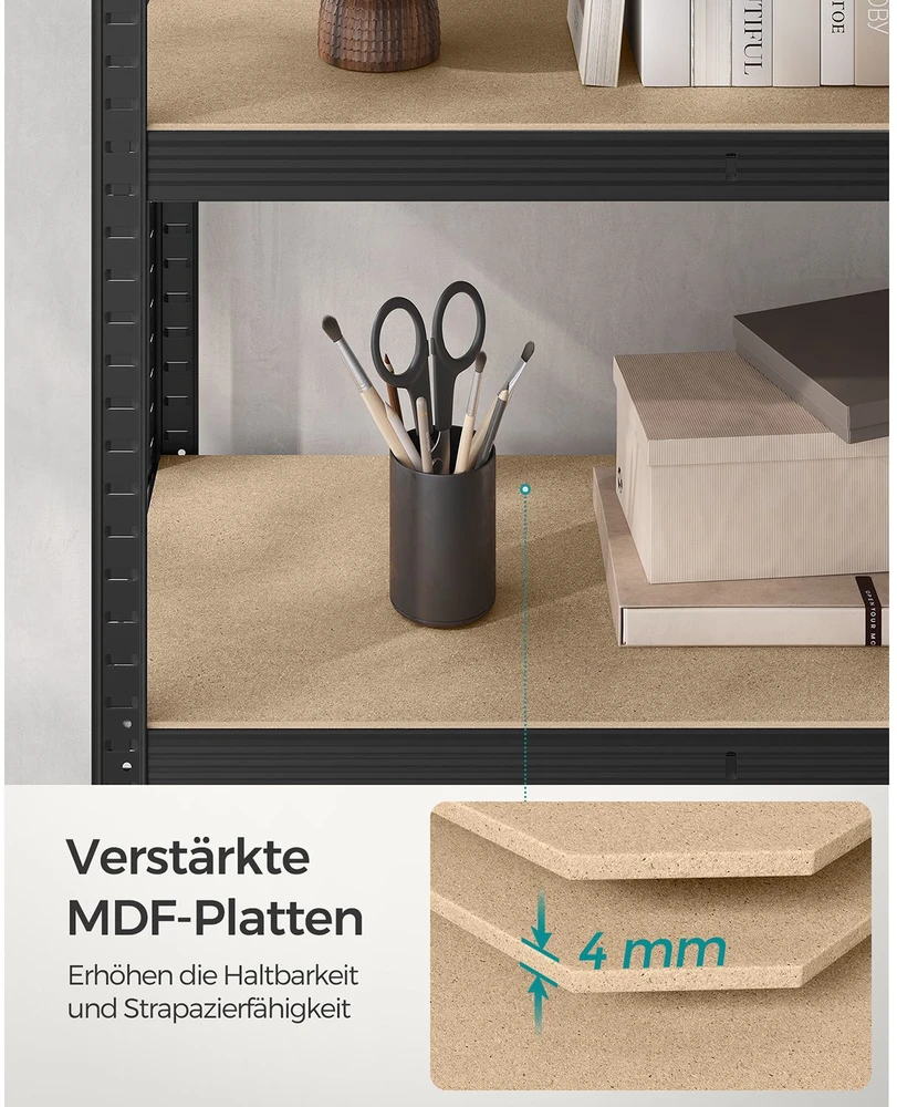 Koduva Sandėliavimo lentynos, 2 vnt., 180 x 90 x 40 cm, plienas ir MDF, juodos