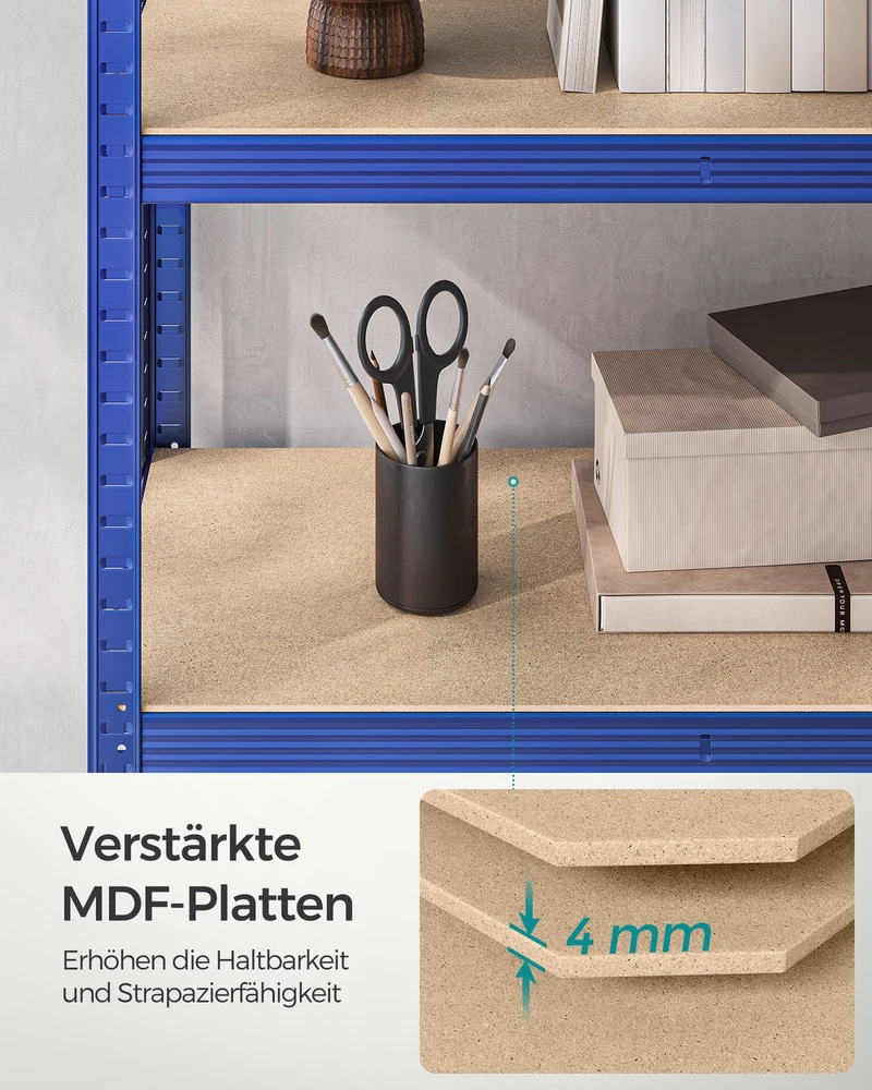Songmics Sandėliavimo lentynos, 2 vnt., 180 x 90 x 40 cm, mėlynos, plienas ir MDF, 5 reguliuojamos lentynos