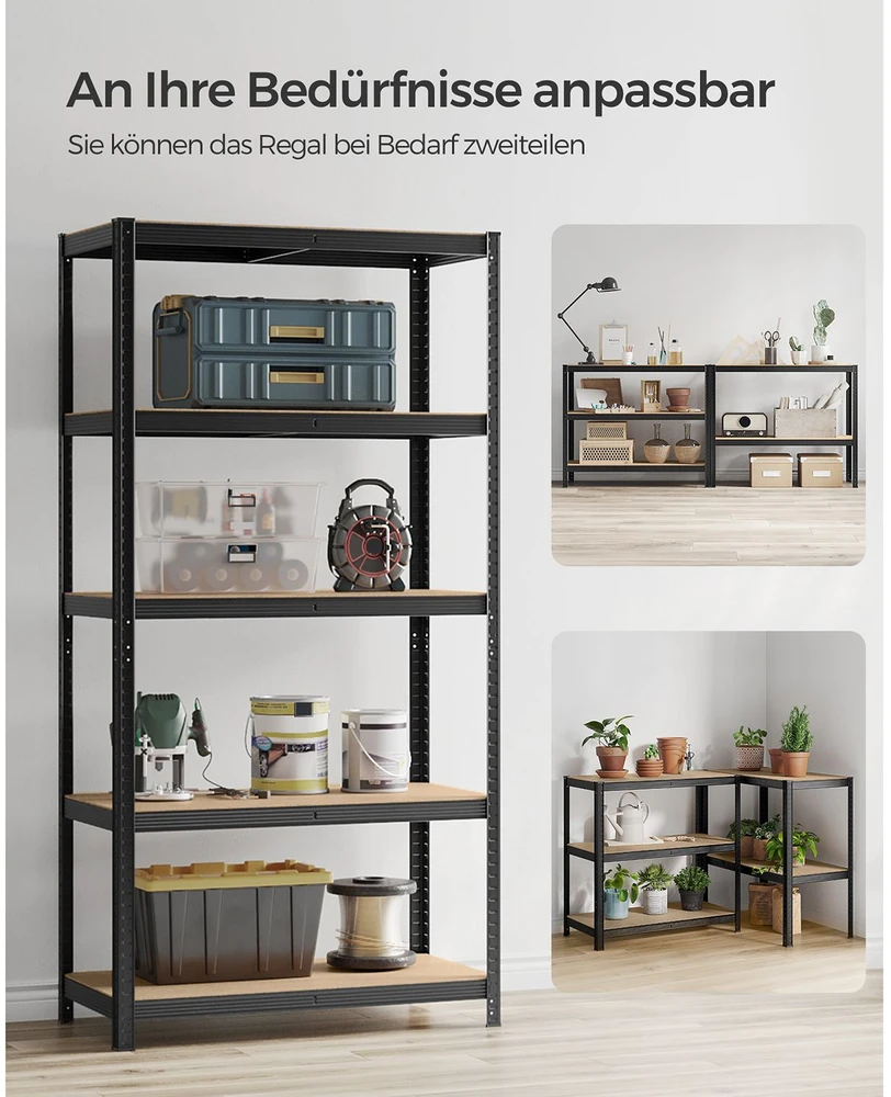 Koduva Sandėliavimo lentynos, 2 vnt., 200 x 100 x 50 cm, plienas ir MDF, juodos