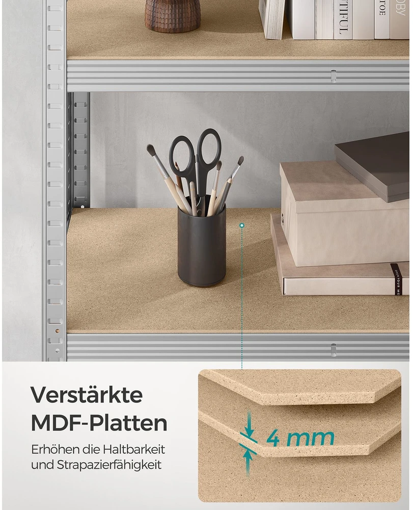 Koduva Sandėliavimo lentynos, 2 vnt., 200 x 100 x 50 cm, plienas ir MDF, sidabrinės