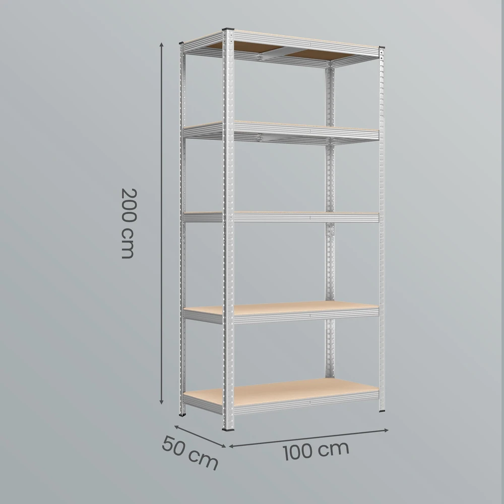 Koduva Sandėliavimo lentynos, 2 vnt. rinkinys, 200 x 100 x 50 cm, plienas ir MDF, sidabrinė