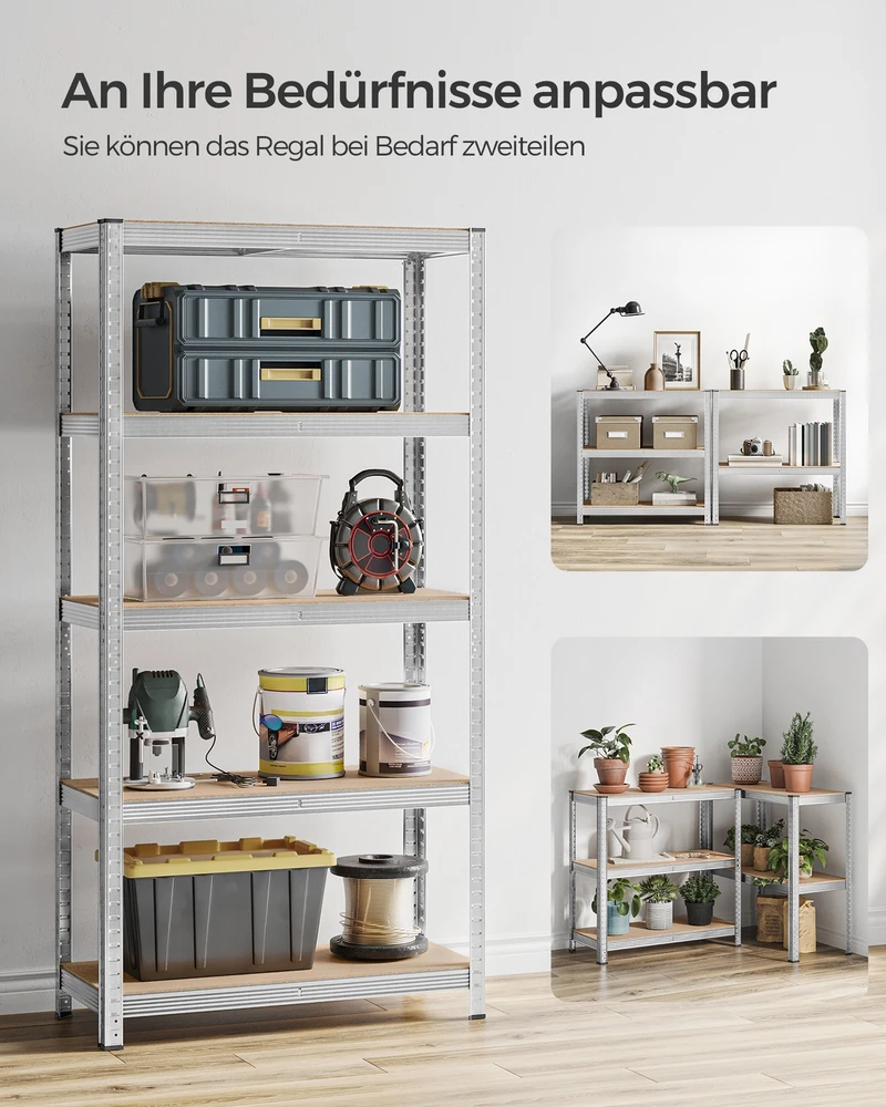 Koduva Sandėliavimo stelažų rinkinys, 2 vnt., 180 x 90 x 40 cm, plienas ir MDF, sidabrinis