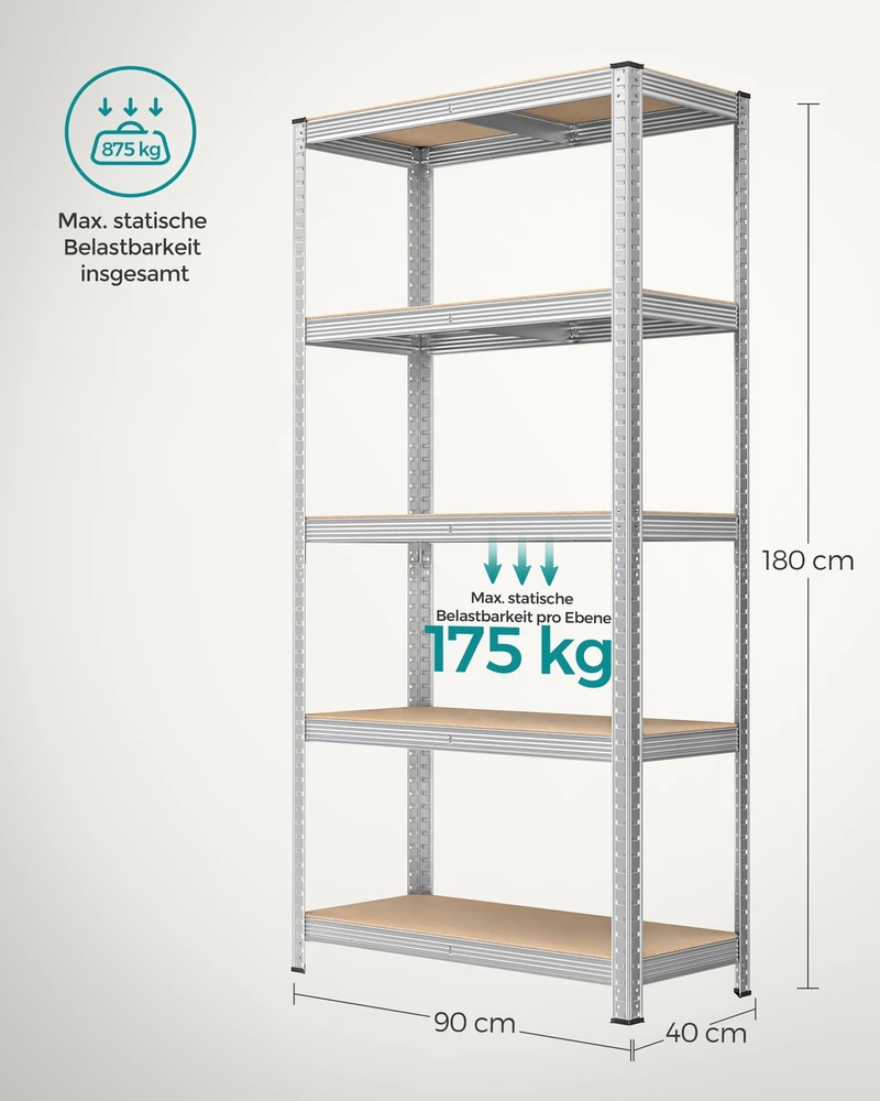 Koduva Sandėliavimo stelažų rinkinys, 2 vnt., 180 x 90 x 40 cm, plienas ir MDF, sidabrinis