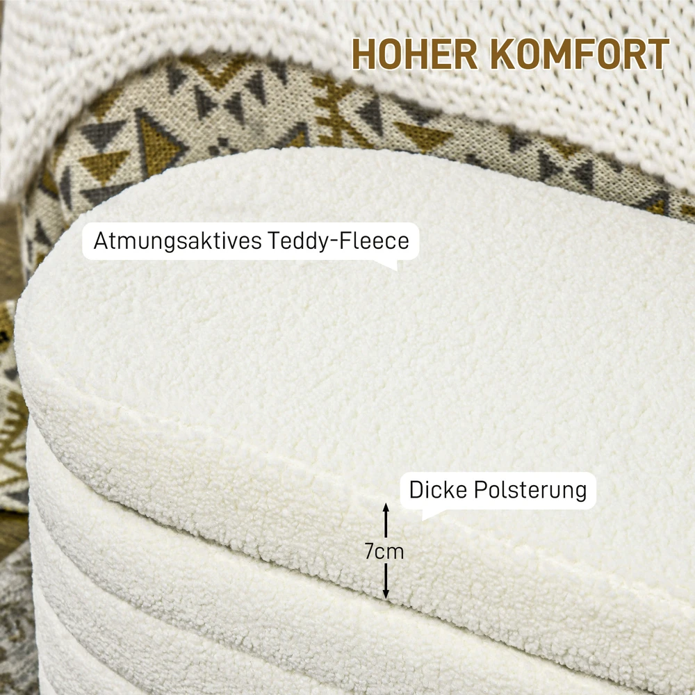 Aosom Sandėliavimo suoliukas, teddy fleece, kreminė balta, 116 x 41 x 40,5 cm
